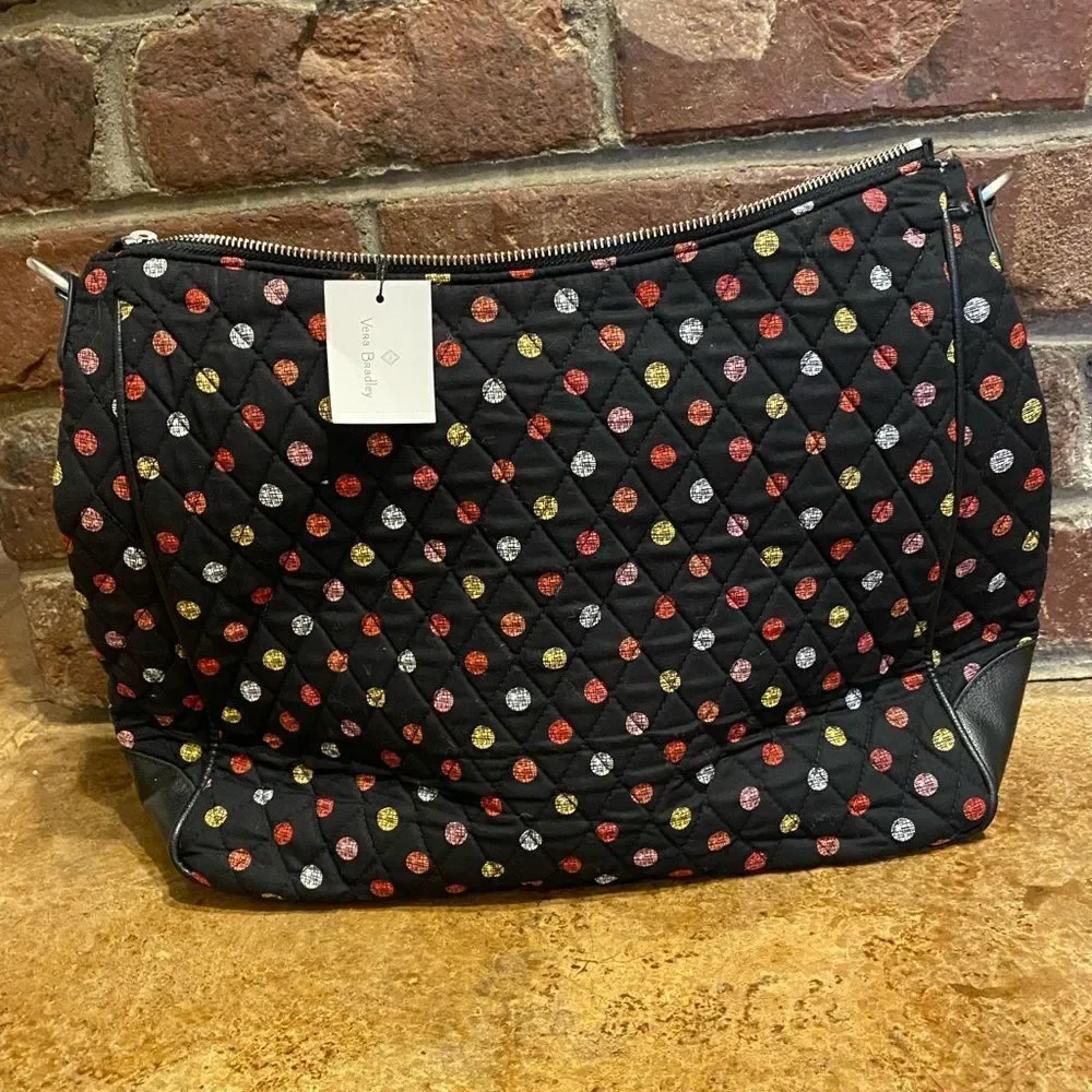 Vera Bradley Vivian Hobo Bag in‎ Black and Red Havana Dots cotton print